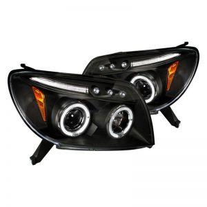 Передняя оптика диодная черная с ангельскими глазками Halo Style для Toyota Runner 2003-2007